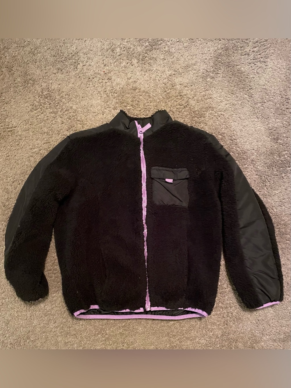 Wonder Nation Black Sherpa Jacket with Orange Logo